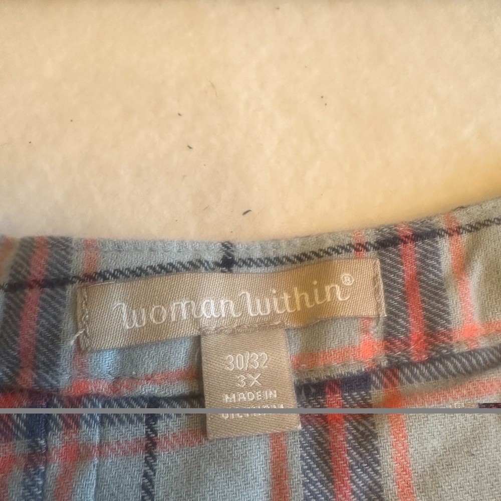 Woman Within Top Womens 3X 30 32 Blue Plaid Pintuck Button Front Blouse Plus - Picture 3 of 7